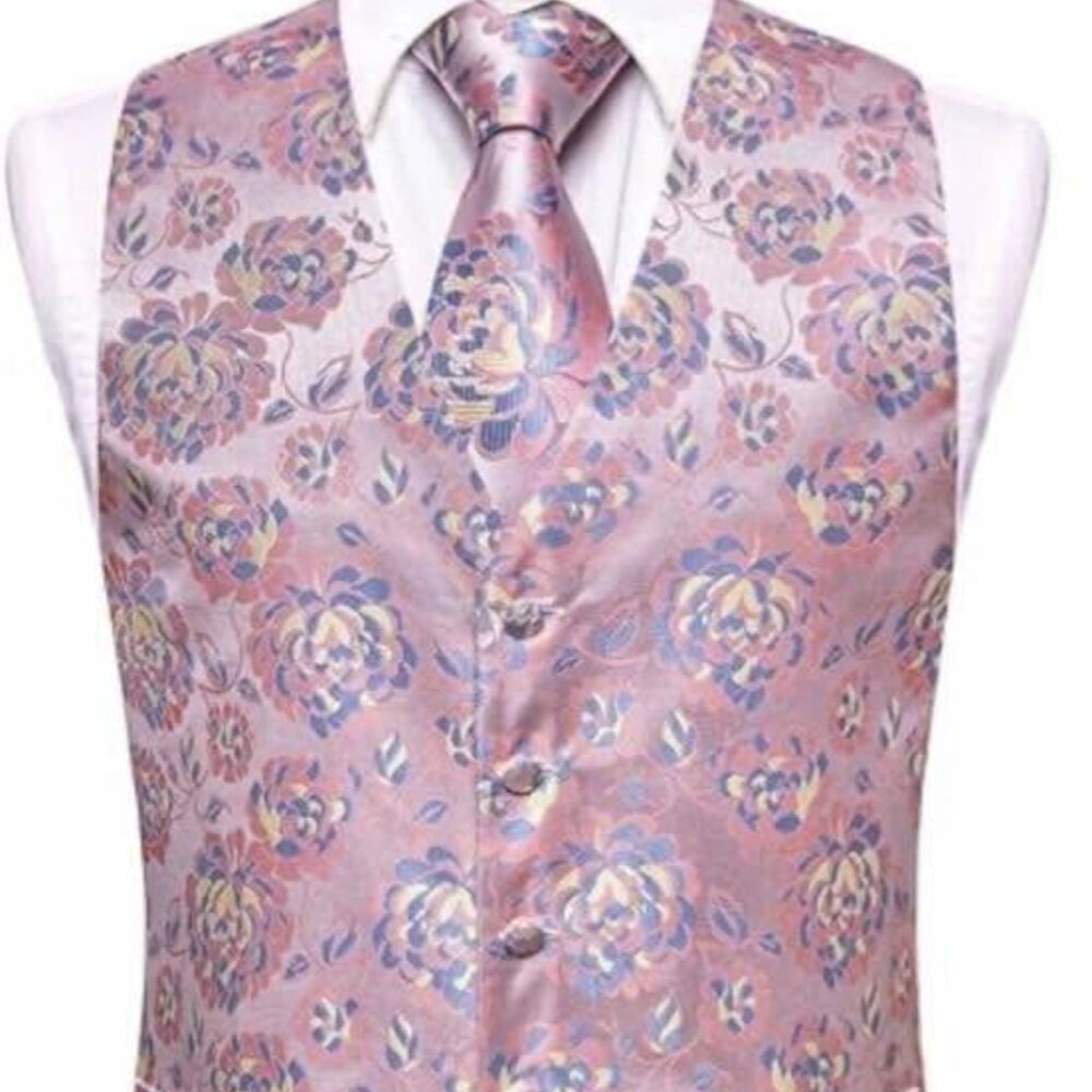 NWT XXL Men's Dress Vest Pink Floral Formal Wear For Men, Spring Wedding Attire